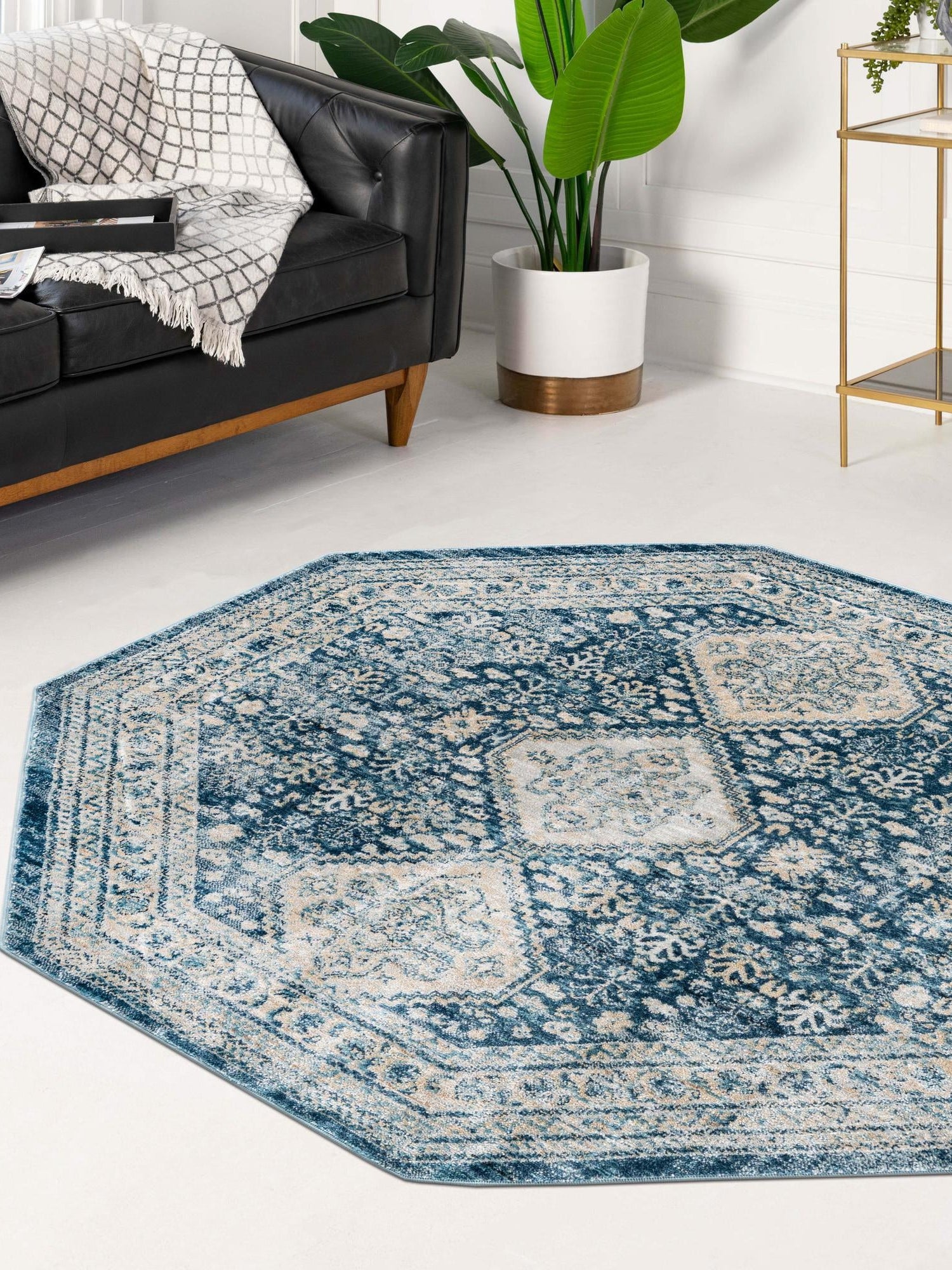 Navy Blue 4' x 4' Newport Octagon Area Rug 100% Polypropylene Traditional Distressed Classic Contemporary Carpet for Home Decor for Sale at Rug Engine