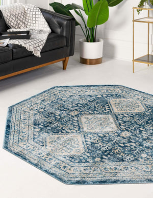 Navy Blue 4' x 4' Newport Octagon Area Rug 100% Polypropylene Traditional Distressed Classic Contemporary Carpet for Home Decor for Sale at Rug Engine