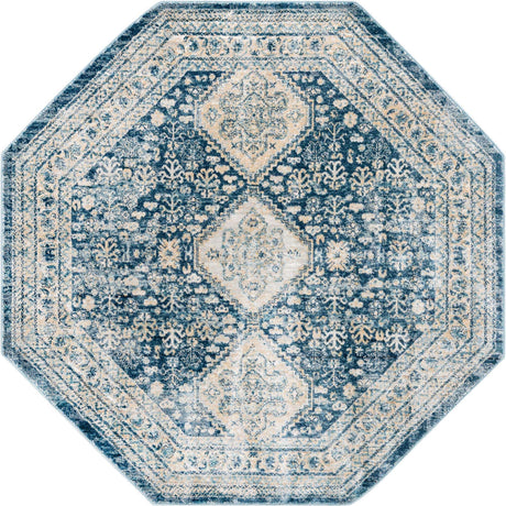 Navy Blue 4' x 4' Newport Octagon Area Rug 100% Polypropylene Traditional Distressed Classic Contemporary Carpet for Home Decor for Sale at Rug Engine