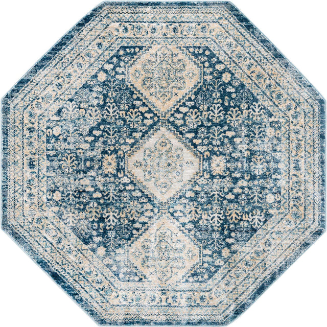 Navy Blue 4' x 4' Newport Octagon Area Rug 100% Polypropylene Traditional Distressed Classic Contemporary Carpet for Home Decor for Sale at Rug Engine