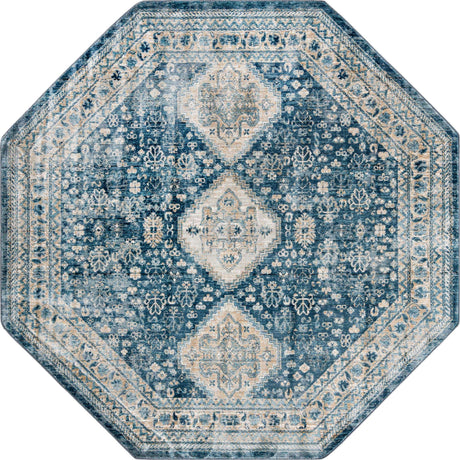 Navy Blue 7' x 7' Newport Octagon Area Rug 100% Polypropylene Traditional Distressed Classic Contemporary Carpet for Home Decor for Sale at Rug Engine