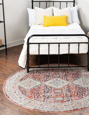 Red 3' 11 x 3' 11 Newport Round Area Rug 100% Polypropylene Traditional Distressed Classic Contemporary Carpet for Home Decor for Sale at Rug Engine