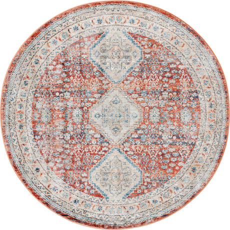 Red 5' 3 x 5' 3 Newport Round Area Rug 100% Polypropylene Traditional Distressed Classic Contemporary Carpet for Home Decor for Sale at Rug Engine
