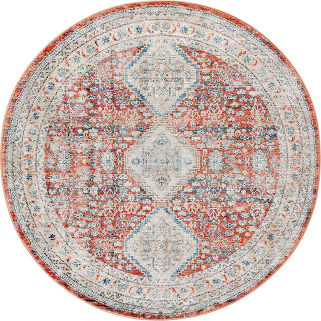 Red 5' 3 x 5' 3 Newport Round Area Rug 100% Polypropylene Traditional Distressed Classic Contemporary Carpet for Home Decor for Sale at Rug Engine