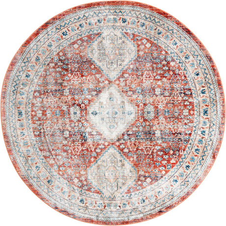 Red 7' x 7' Newport Round Area Rug 100% Polypropylene Traditional Distressed Classic Contemporary Carpet for Home Decor for Sale at Rug Engine
