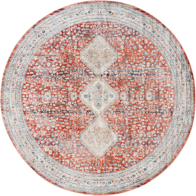 Red 10' 2 x 10' 2 Newport Round Area Rug 100% Polypropylene Traditional Distressed Classic Contemporary Carpet for Home Decor for Sale at Rug Engine