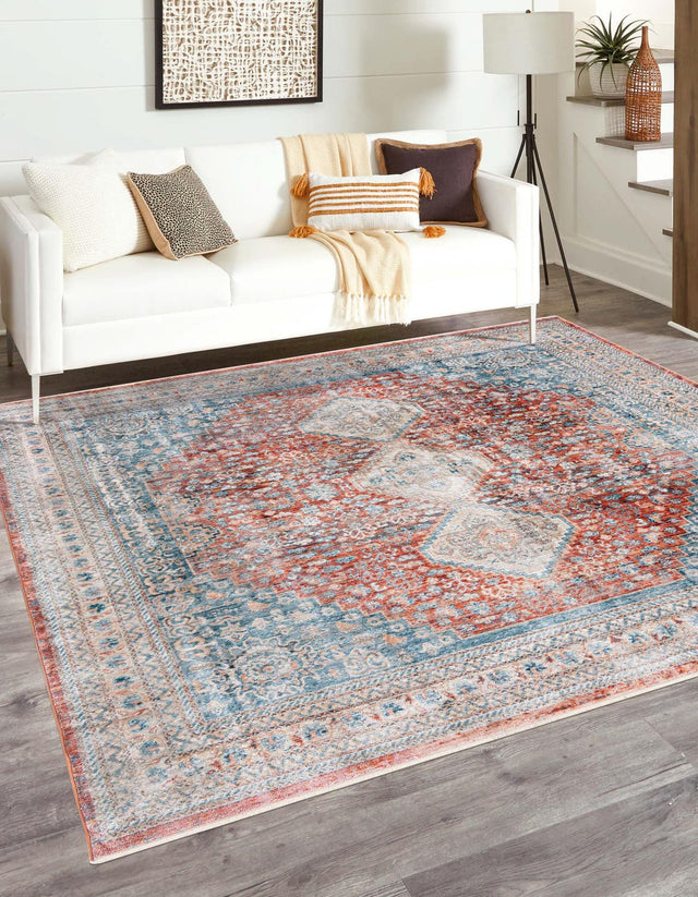Red 8' x 8' Newport Square Area Rug 100% Polypropylene Traditional Distressed Classic Contemporary Carpet for Home Decor for Sale at Rug Engine