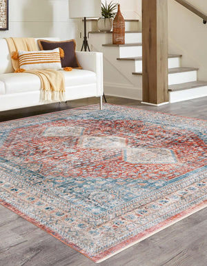 Red 10' 2 x 10' 2 Newport Square Area Rug 100% Polypropylene Traditional Distressed Classic Contemporary Carpet for Home Decor for Sale at Rug Engine