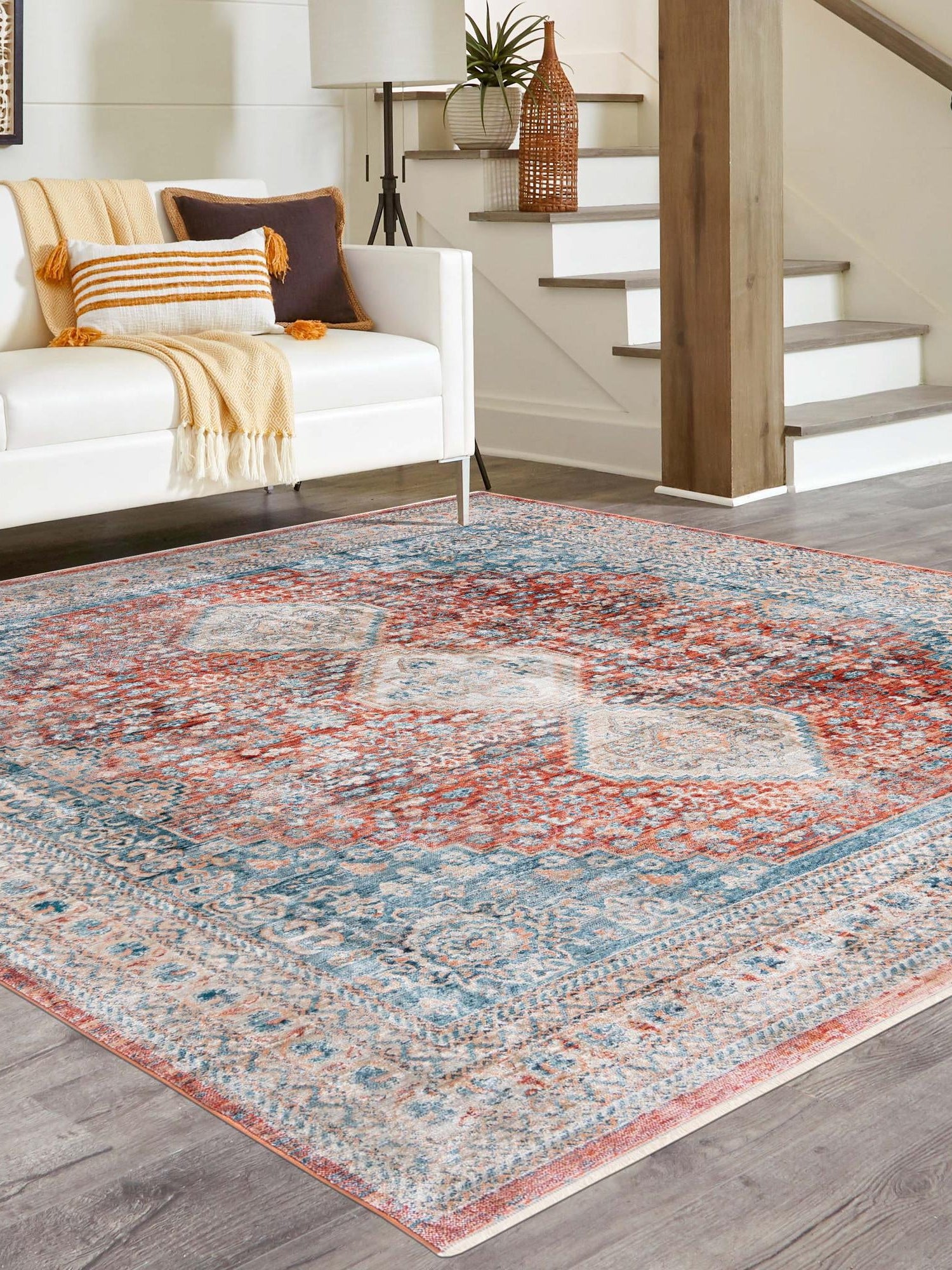 Red 8' x 8' Newport Square Area Rug 100% Polypropylene Traditional Distressed Classic Contemporary Carpet for Home Decor for Sale at Rug Engine