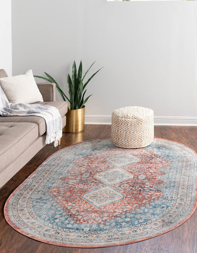 Red 5' 3 x 8' Newport Oval Area Rug 100% Polypropylene Traditional Distressed Classic Contemporary Carpet for Home Decor for Sale at Rug Engine