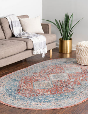 Red 7' 10 x 10' 2 Newport Oval Area Rug 100% Polypropylene Traditional Distressed Classic Contemporary Carpet for Home Decor for Sale at Rug Engine