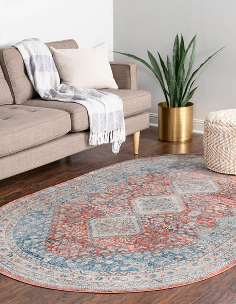 Red 7' 10 x 10' 2 Newport Oval Area Rug 100% Polypropylene Traditional Distressed Classic Contemporary Carpet for Home Decor for Sale at Rug Engine