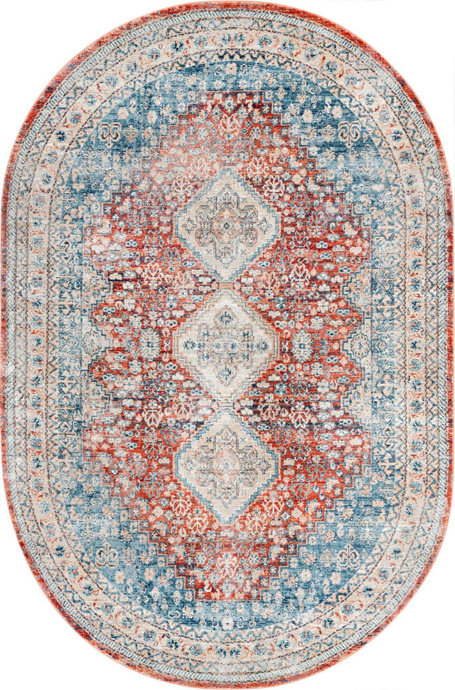 Red 5' 3 x 8' Newport Oval Area Rug 100% Polypropylene Traditional Distressed Classic Contemporary Carpet for Home Decor for Sale at Rug Engine