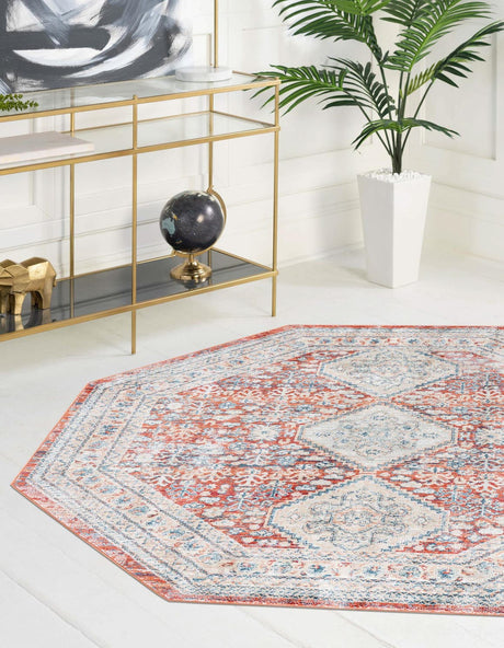 Red 4' x 4' Newport Octagon Area Rug 100% Polypropylene Traditional Distressed Classic Contemporary Carpet for Home Decor for Sale at Rug Engine