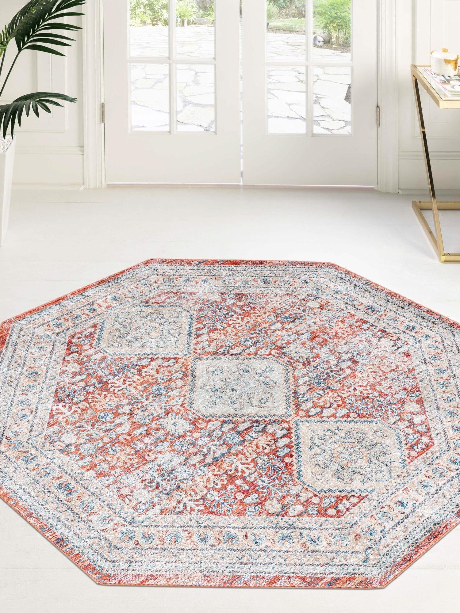 Red 4' x 4' Newport Octagon Area Rug 100% Polypropylene Traditional Distressed Classic Contemporary Carpet for Home Decor for Sale at Rug Engine