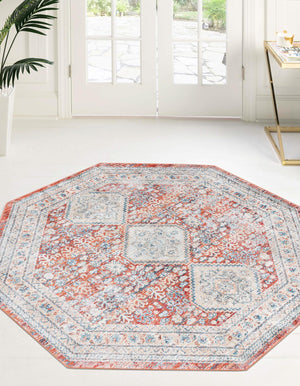 Red 4' x 4' Newport Octagon Area Rug 100% Polypropylene Traditional Distressed Classic Contemporary Carpet for Home Decor for Sale at Rug Engine