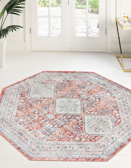 Red 4' x 4' Newport Octagon Area Rug 100% Polypropylene Traditional Distressed Classic Contemporary Carpet for Home Decor for Sale at Rug Engine