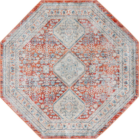 Red 4' x 4' Newport Octagon Area Rug 100% Polypropylene Traditional Distressed Classic Contemporary Carpet for Home Decor for Sale at Rug Engine