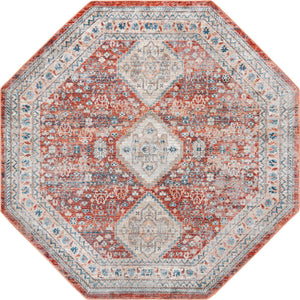 Red 7' x 7' Newport Octagon Area Rug 100% Polypropylene Traditional Distressed Classic Contemporary Carpet for Home Decor for Sale at Rug Engine