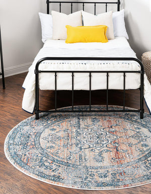 Multicolor 3' 11 x 3' 11 Newport Round Area Rug 100% Polypropylene Traditional Distressed Classic Contemporary Carpet for Home Decor for Sale at Rug Engine