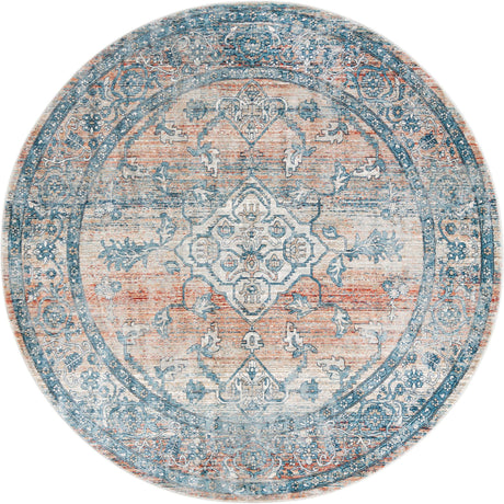 Multicolor 7' x 7' Newport Round Area Rug 100% Polypropylene Traditional Distressed Classic Contemporary Carpet for Home Decor for Sale at Rug Engine