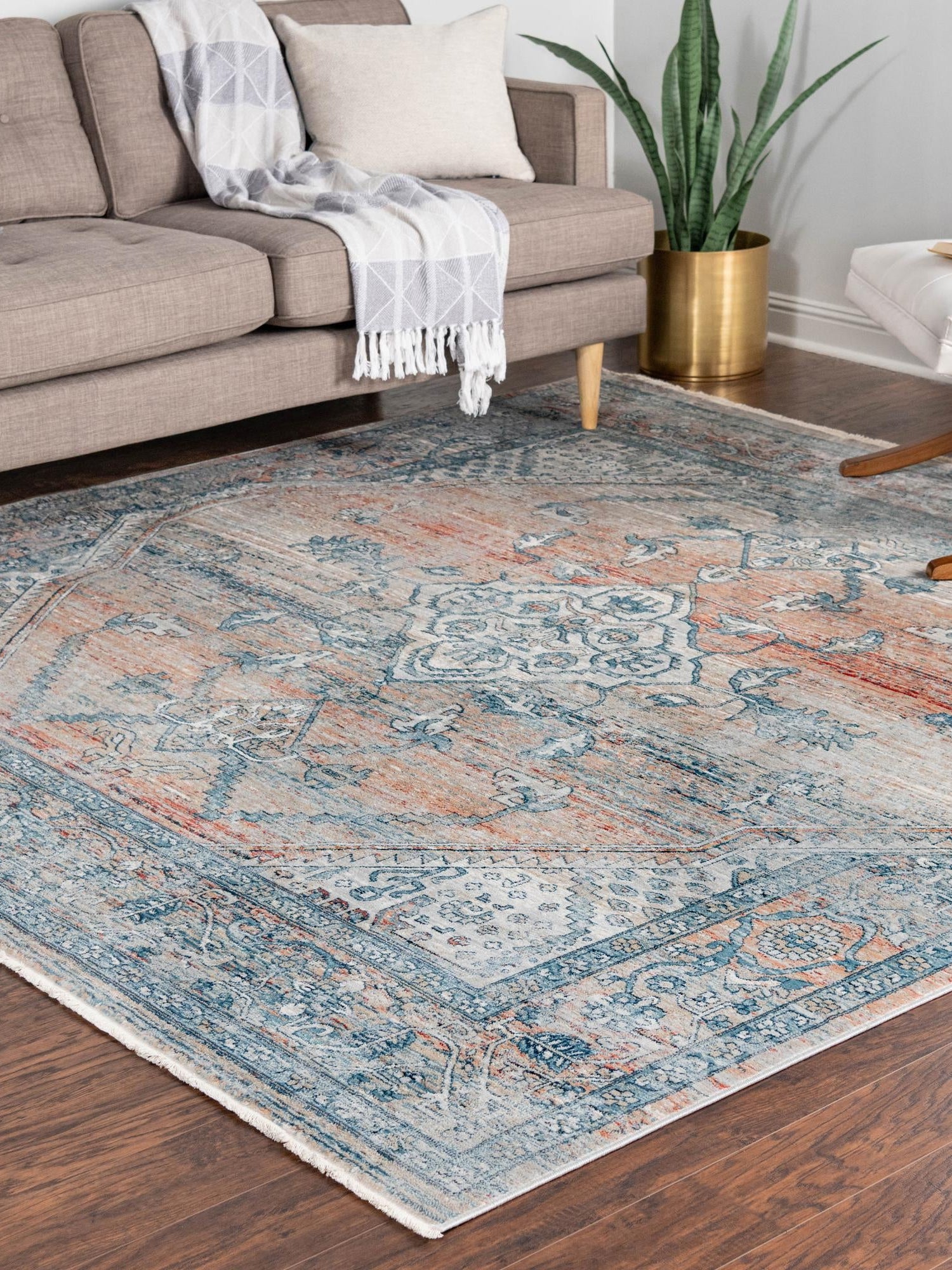Multicolor 10' 2 x 10' 2 Newport Square Area Rug 100% Polypropylene Traditional Distressed Classic Contemporary Carpet for Home Decor for Sale at Rug Engine