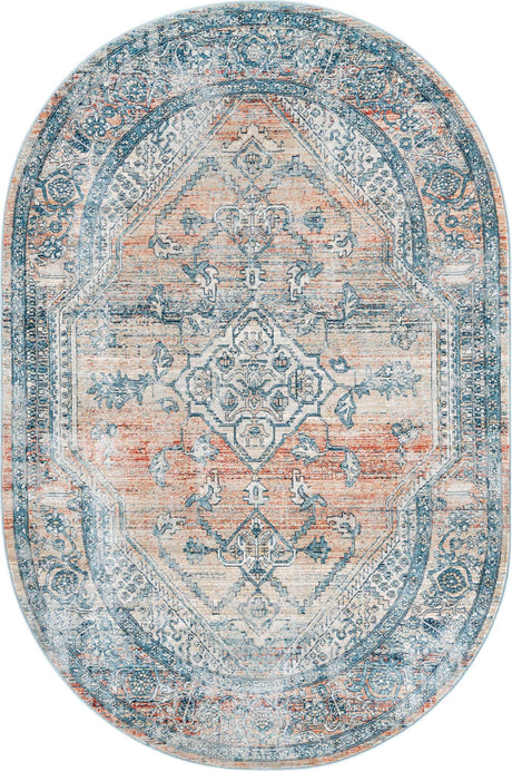 Multicolor 5' 3 x 8' Newport Oval Area Rug 100% Polypropylene Traditional Distressed Classic Contemporary Carpet for Home Decor for Sale at Rug Engine