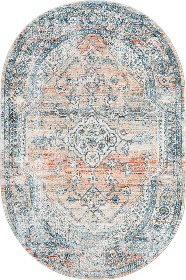 Multicolor 5' 3 x 8' Newport Oval Area Rug 100% Polypropylene Traditional Distressed Classic Contemporary Carpet for Home Decor for Sale at Rug Engine