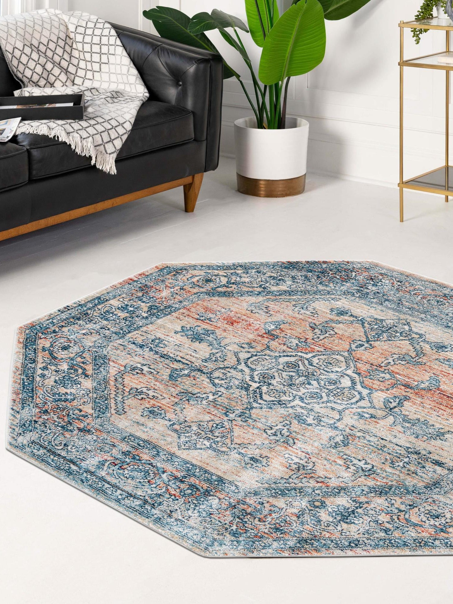 Multicolor 4' x 4' Newport Octagon Area Rug 100% Polypropylene Traditional Distressed Classic Contemporary Carpet for Home Decor for Sale at Rug Engine