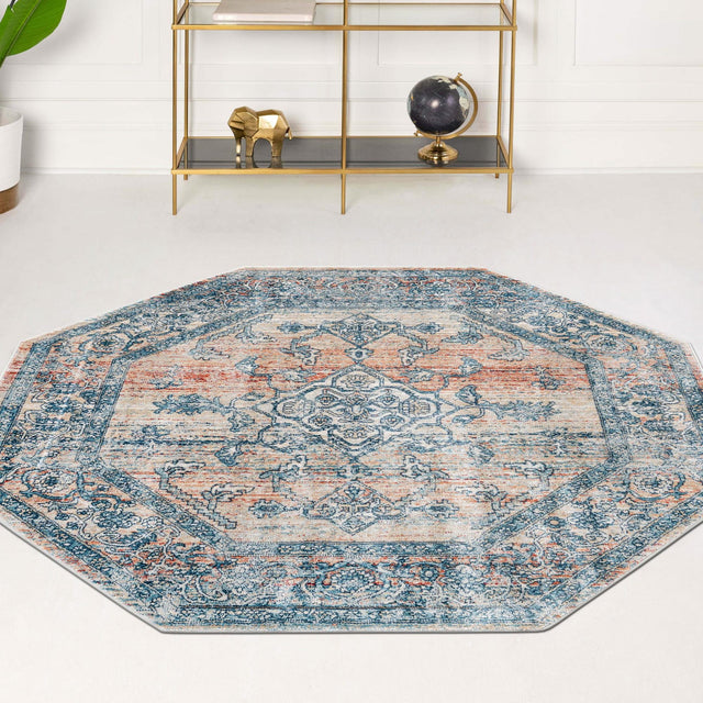 Multicolor 7' x 7' Newport Octagon Area Rug 100% Polypropylene Traditional Distressed Classic Contemporary Carpet for Home Decor for Sale at Rug Engine