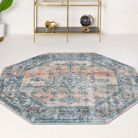 Multicolor 4' x 4' Newport Octagon Area Rug 100% Polypropylene Traditional Distressed Classic Contemporary Carpet for Home Decor for Sale at Rug Engine