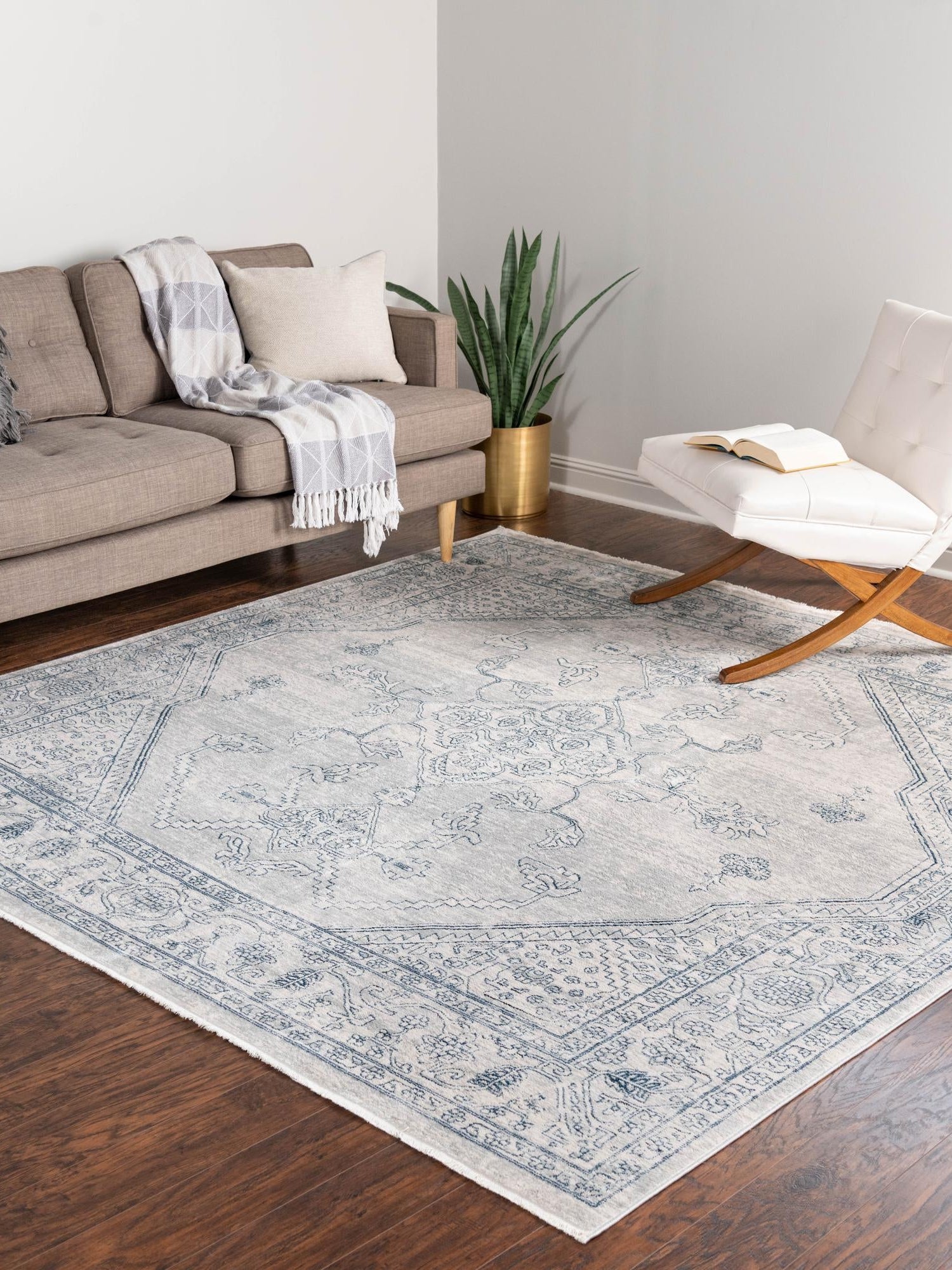 Gray 10' 2 x 10' 2 Newport Square Area Rug 100% Polypropylene Traditional Distressed Classic Contemporary Carpet for Home Decor for Sale at Rug Engine