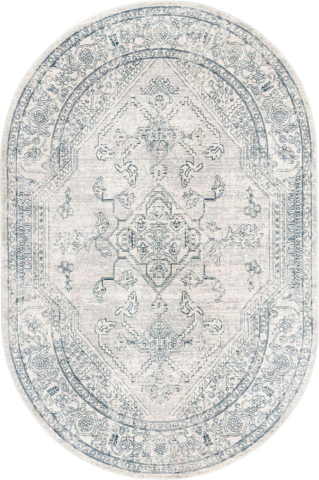 Gray 5' 3 x 8' Newport Oval Area Rug 100% Polypropylene Traditional Distressed Classic Contemporary Carpet for Home Decor for Sale at Rug Engine
