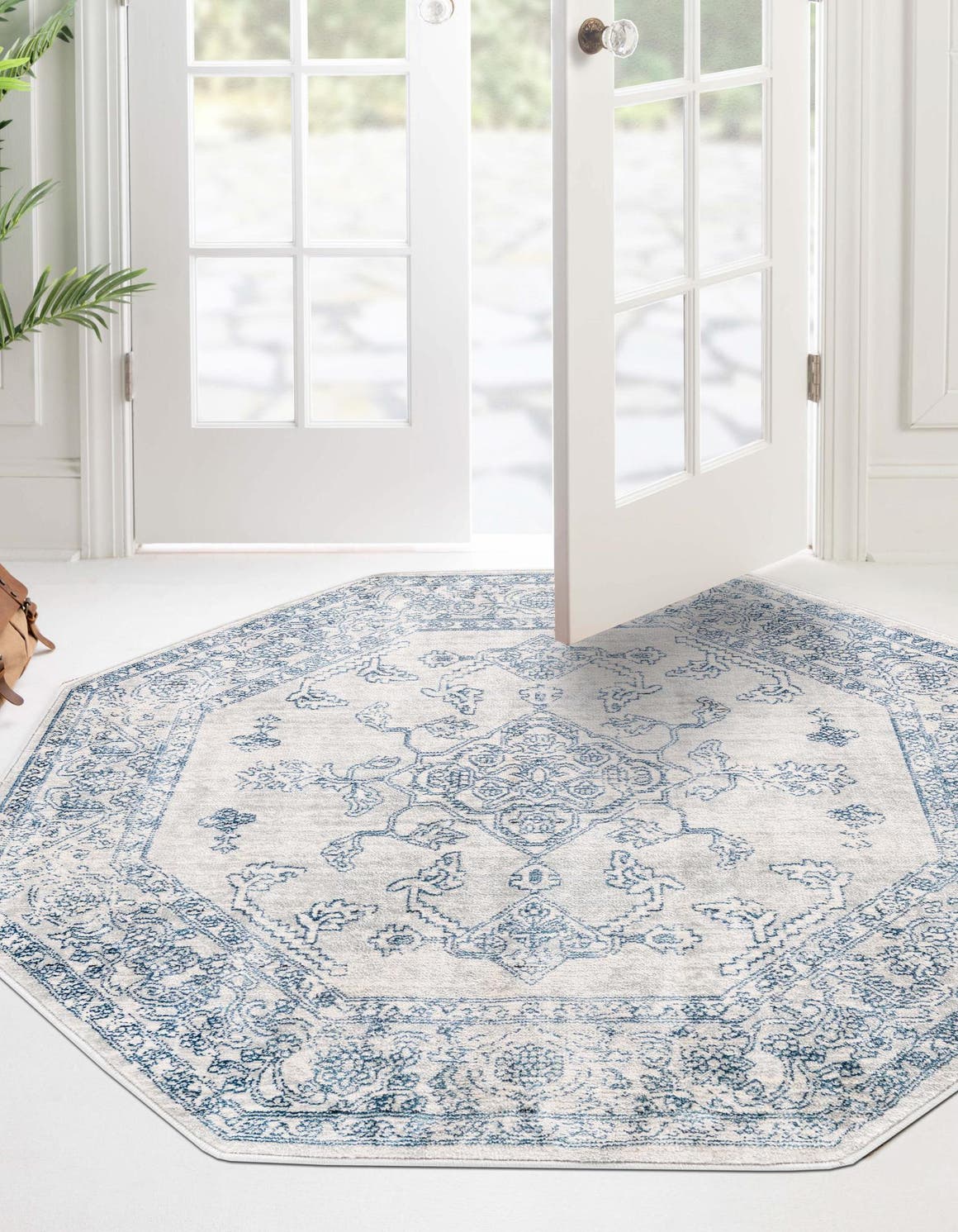 Gray 7' x 7' Newport Octagon Area Rug 100% Polypropylene Traditional Distressed Classic Contemporary Carpet for Home Decor for Sale at Rug Engine