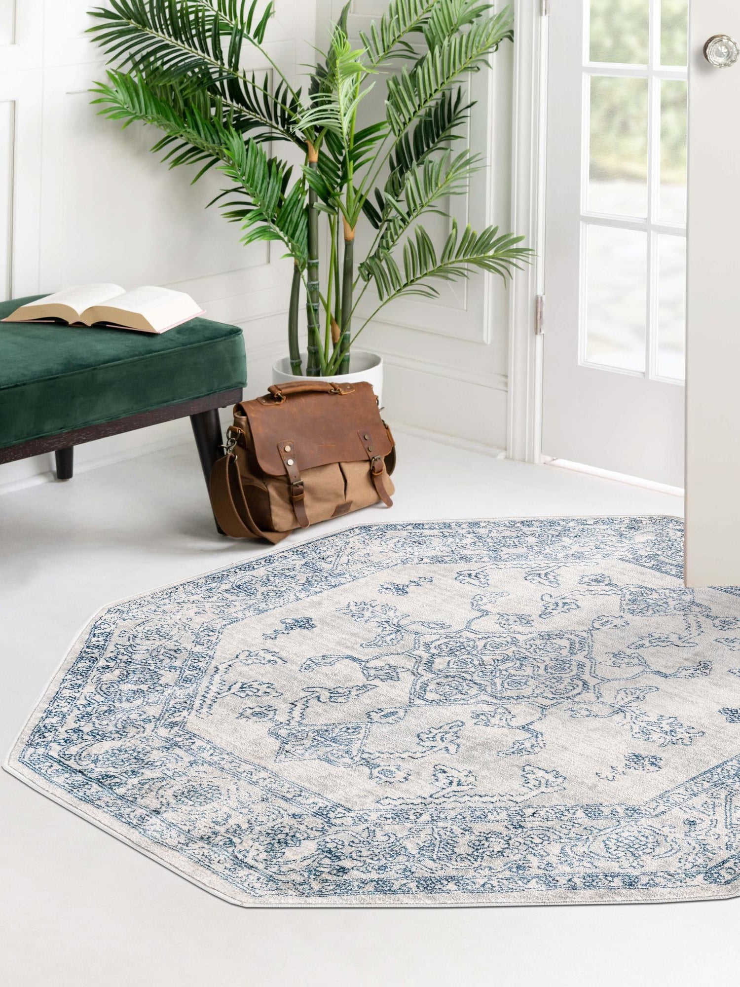 Gray 7' x 7' Newport Octagon Area Rug 100% Polypropylene Traditional Distressed Classic Contemporary Carpet for Home Decor for Sale at Rug Engine