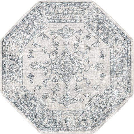 Gray 4' x 4' Newport Octagon Area Rug 100% Polypropylene Traditional Distressed Classic Contemporary Carpet for Home Decor for Sale at Rug Engine