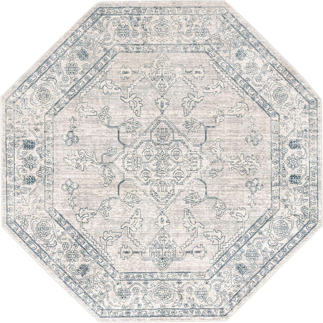 Gray 7' x 7' Newport Octagon Area Rug 100% Polypropylene Traditional Distressed Classic Contemporary Carpet for Home Decor for Sale at Rug Engine