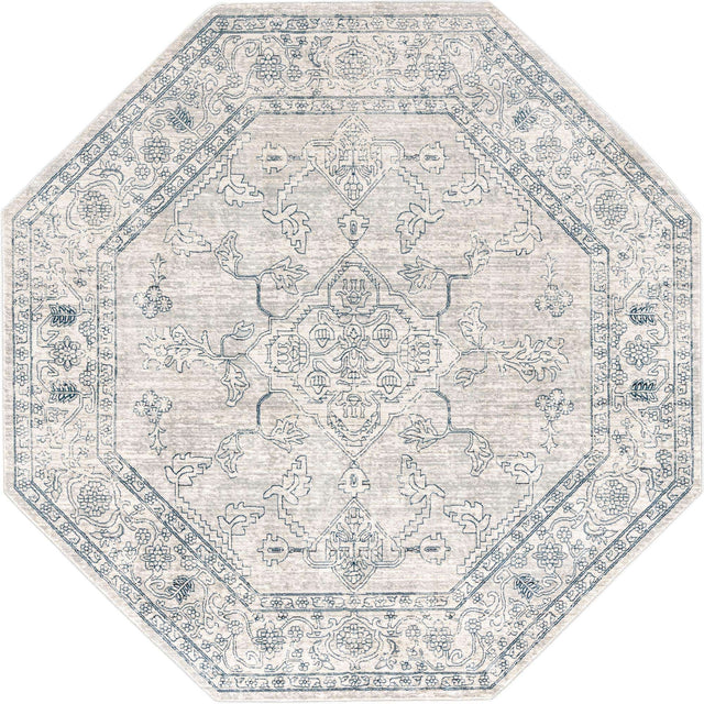 Gray 7' x 7' Newport Octagon Area Rug 100% Polypropylene Traditional Distressed Classic Contemporary Carpet for Home Decor for Sale at Rug Engine
