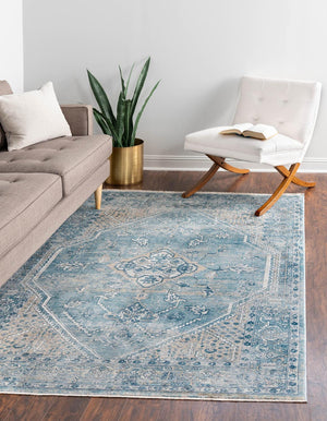 Blue 5' 3 x 8' Newport Rectangle Area Rug 100% Polypropylene Traditional Distressed Classic Contemporary Carpet for Home Decor for Sale at Rug Engine