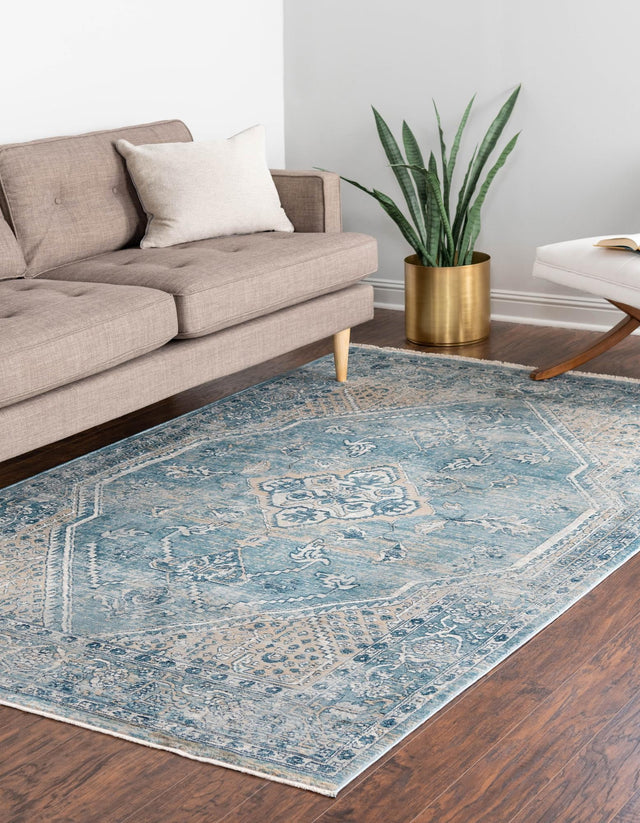 Blue 9' x 12' Newport Rectangle Area Rug 100% Polypropylene Traditional Distressed Classic Contemporary Carpet for Home Decor for Sale at Rug Engine