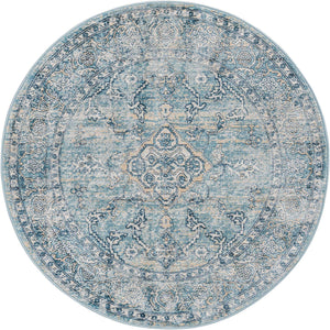 Blue 3' 11 x 3' 11 Newport Round Area Rug 100% Polypropylene Traditional Distressed Classic Contemporary Carpet for Home Decor for Sale at Rug Engine
