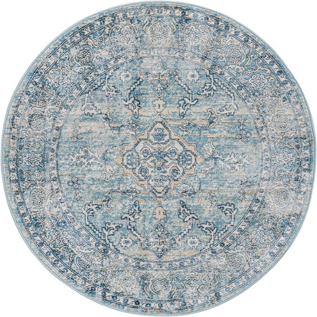Blue 3' 11 x 3' 11 Newport Round Area Rug 100% Polypropylene Traditional Distressed Classic Contemporary Carpet for Home Decor for Sale at Rug Engine