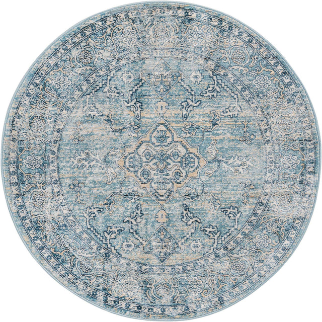 Blue 3' 11 x 3' 11 Newport Round Area Rug 100% Polypropylene Traditional Distressed Classic Contemporary Carpet for Home Decor for Sale at Rug Engine