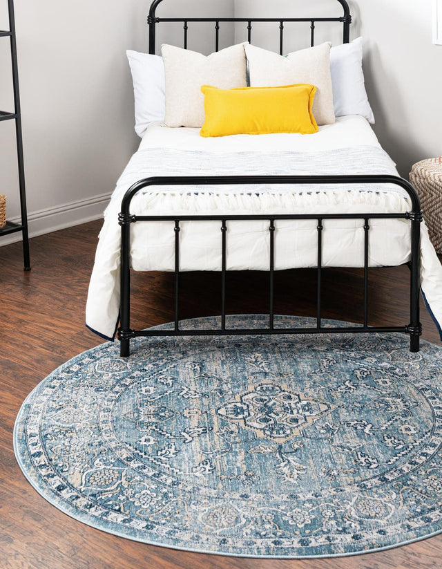 Blue 7' x 7' Newport Round Area Rug 100% Polypropylene Traditional Distressed Classic Contemporary Carpet for Home Decor for Sale at Rug Engine