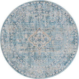 Blue 7' x 7' Newport Round Area Rug 100% Polypropylene Traditional Distressed Classic Contemporary Carpet for Home Decor for Sale at Rug Engine