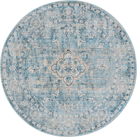 Blue 7' x 7' Newport Round Area Rug 100% Polypropylene Traditional Distressed Classic Contemporary Carpet for Home Decor for Sale at Rug Engine