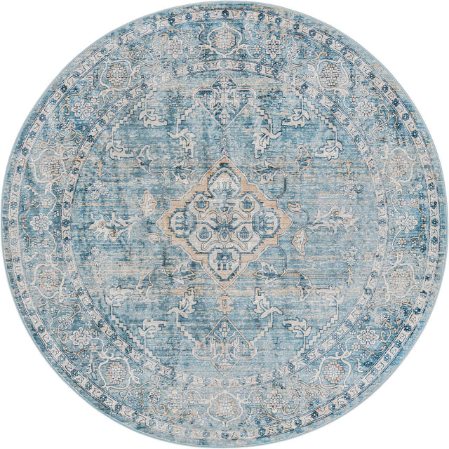 Blue 7' x 7' Newport Round Area Rug 100% Polypropylene Traditional Distressed Classic Contemporary Carpet for Home Decor for Sale at Rug Engine