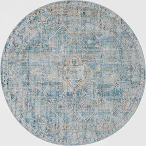 Blue 10' 2 x 10' 2 Newport Round Area Rug 100% Polypropylene Traditional Distressed Classic Contemporary Carpet for Home Decor for Sale at Rug Engine