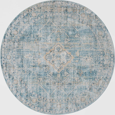 Blue 10' 2 x 10' 2 Newport Round Area Rug 100% Polypropylene Traditional Distressed Classic Contemporary Carpet for Home Decor for Sale at Rug Engine