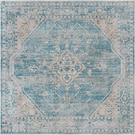 Blue 10' 2 x 10' 2 Newport Square Area Rug 100% Polypropylene Traditional Distressed Classic Contemporary Carpet for Home Decor for Sale at Rug Engine